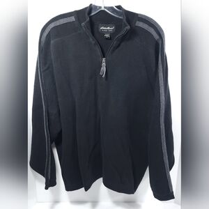 Eddie Bauer Outdoors Men's 1/4 Zip Sweater Size XL 100% Cotton Black Gray Stripe